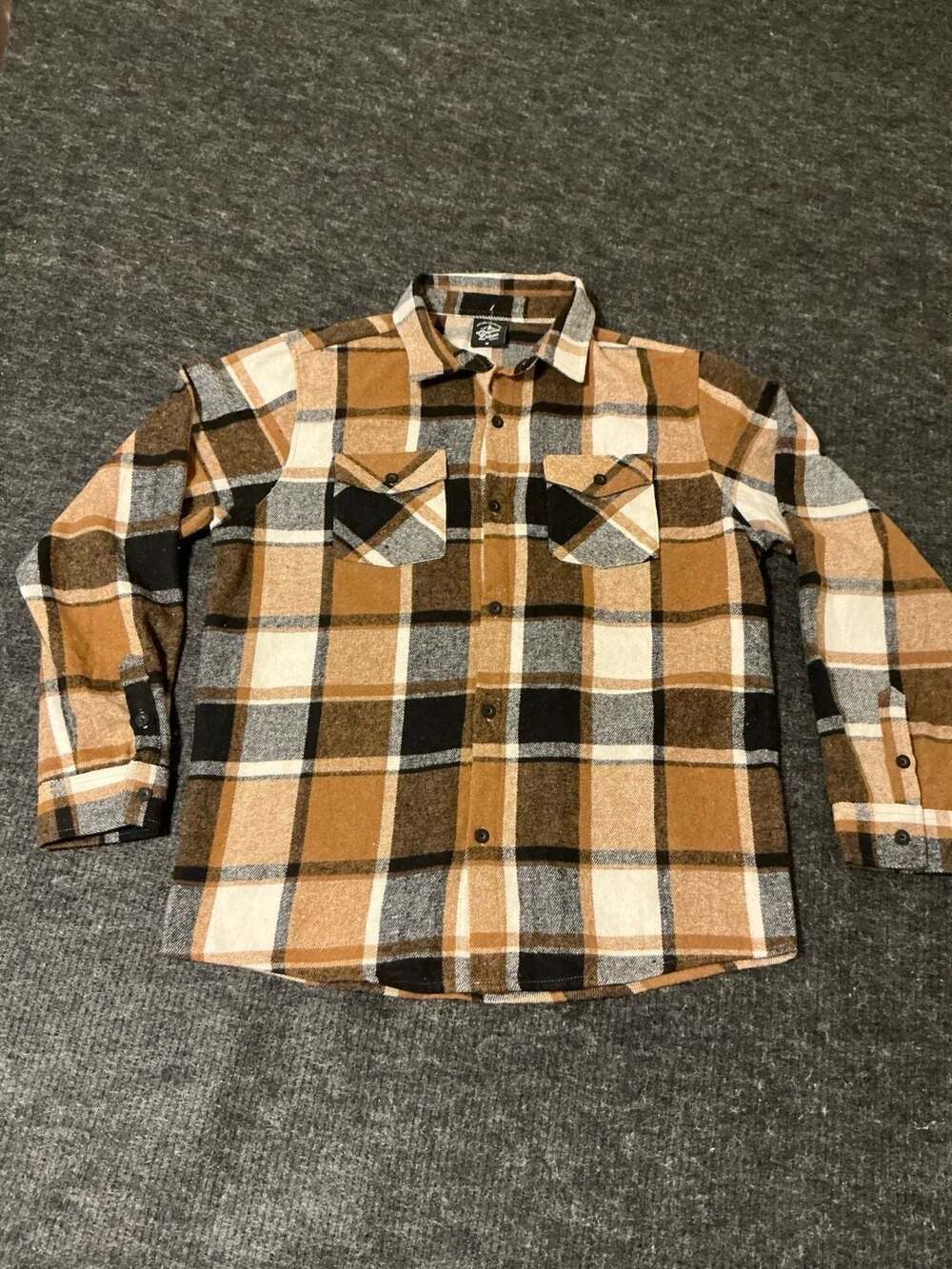 Original Deluxe Supply Men's Brown Plaid Flannel Long Sleeve Button Down Shirt